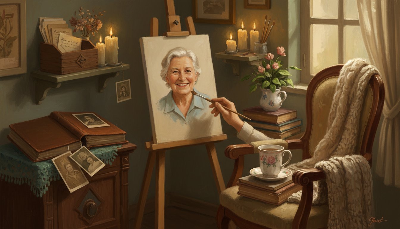 A painted memorial portrait displayed in a family home