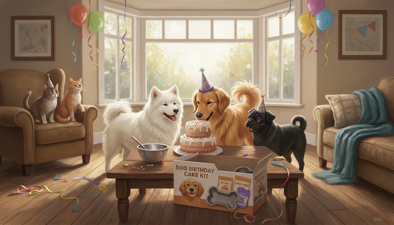 A dog birthday cake baking kit