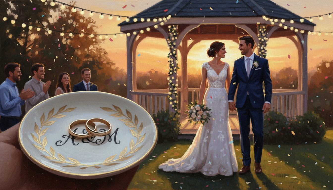 A personalized ring dish for the engaged couple