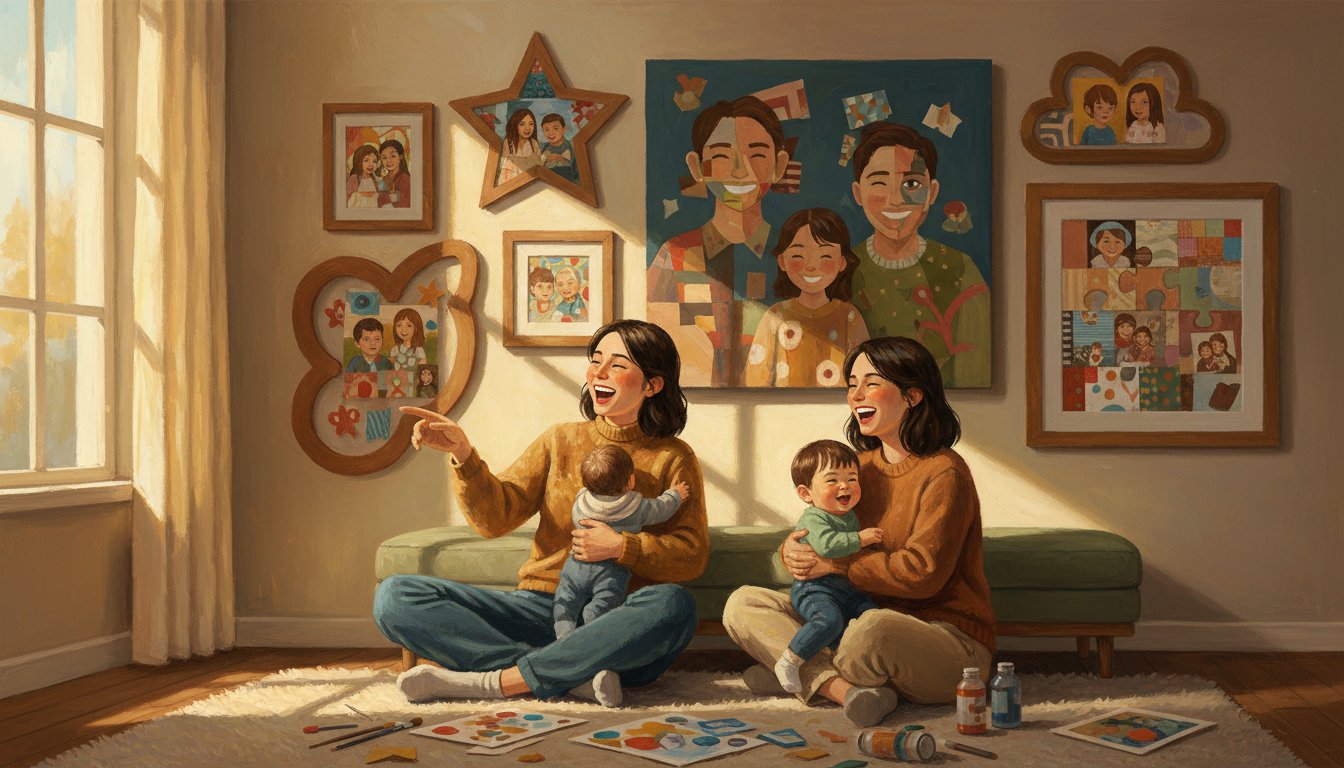 An annual family portrait tradition displayed on a wall