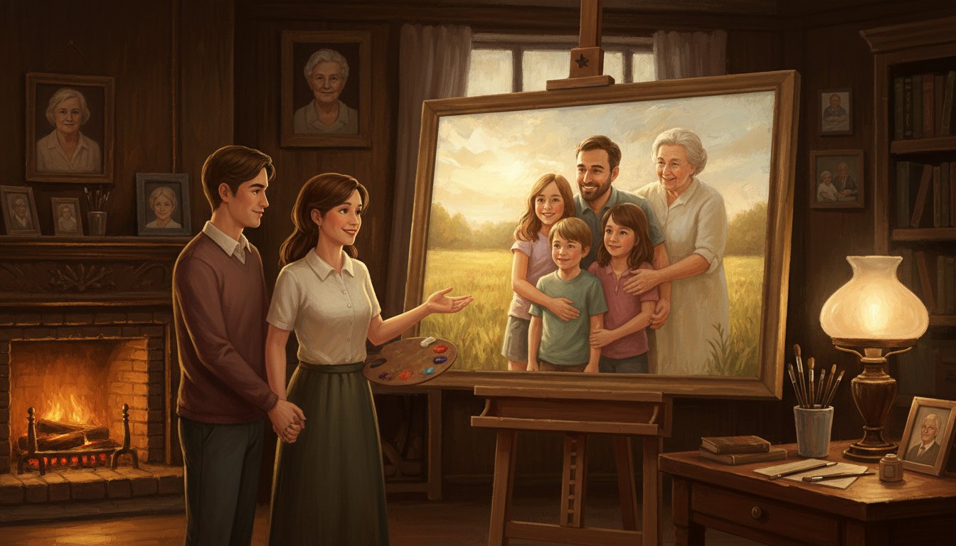 A real example of a composite memorial family portrait