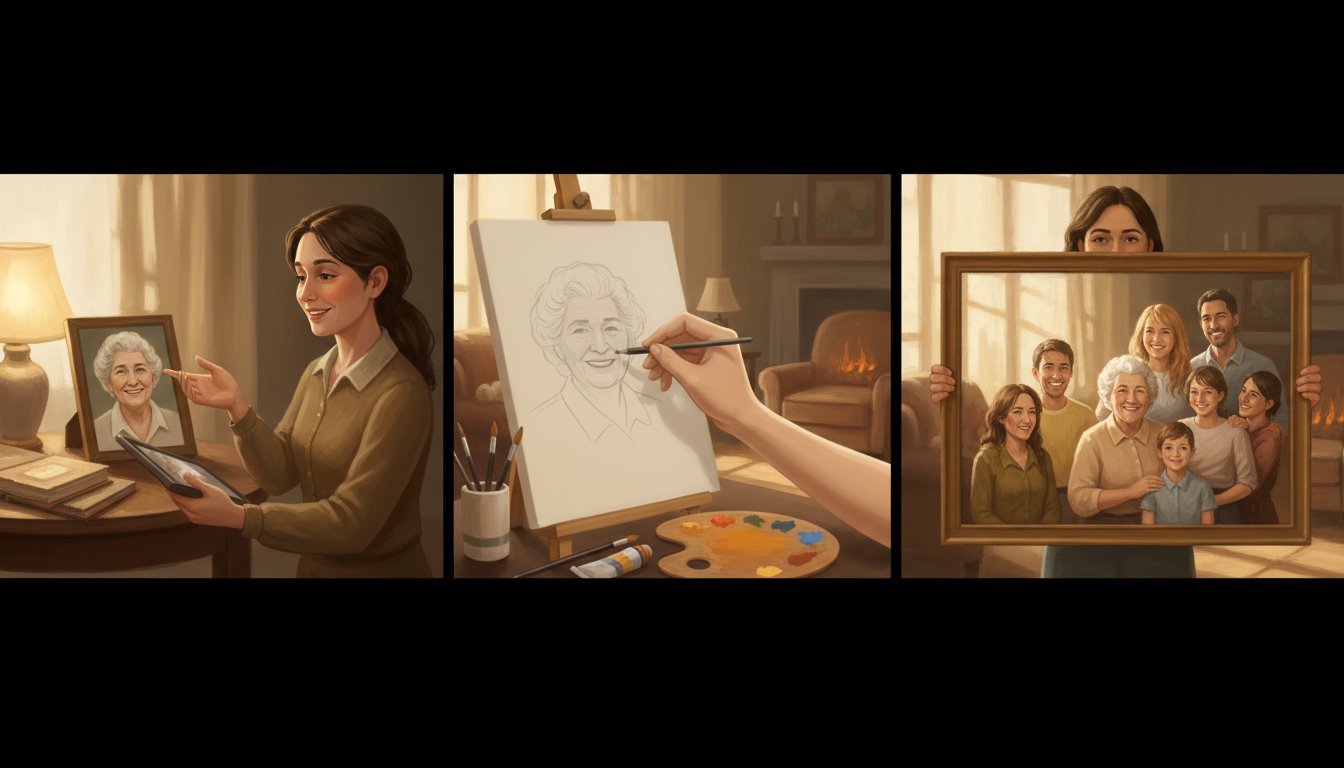 The emotional moment of seeing a lost loved one in a new portrait