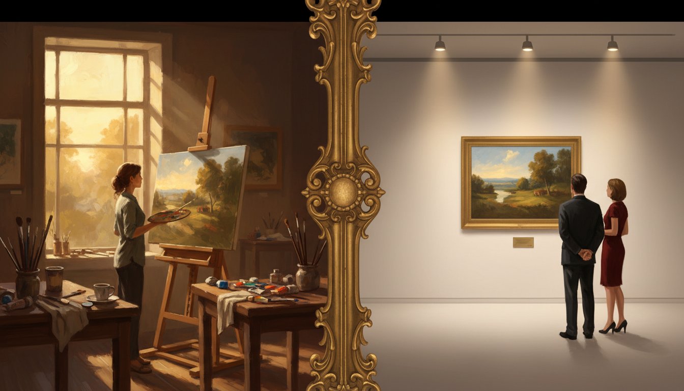 Side-by-side comparison of prints and paintings