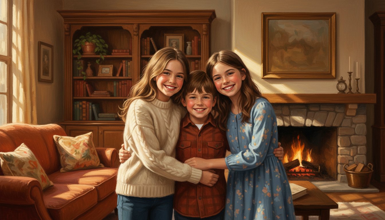 The classic arm-around-shoulder sibling pose