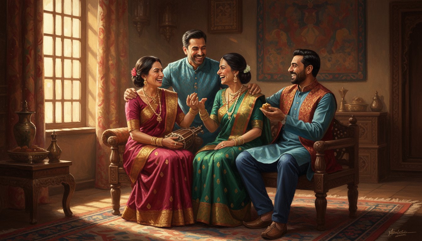 Siblings in heritage or cultural outfits for a portrait
