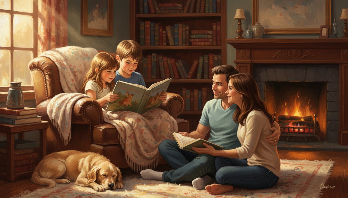 Siblings reading a book together