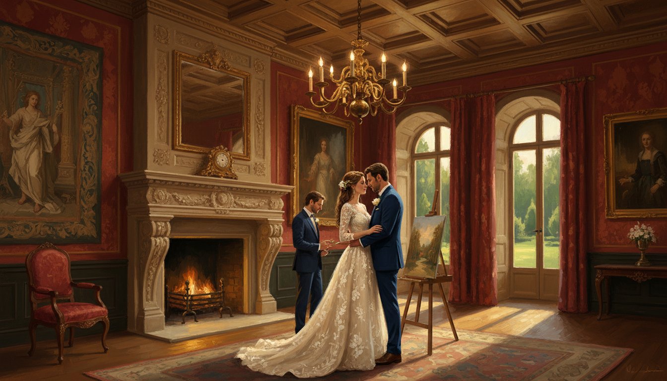 A custom illustration of a wedding venue