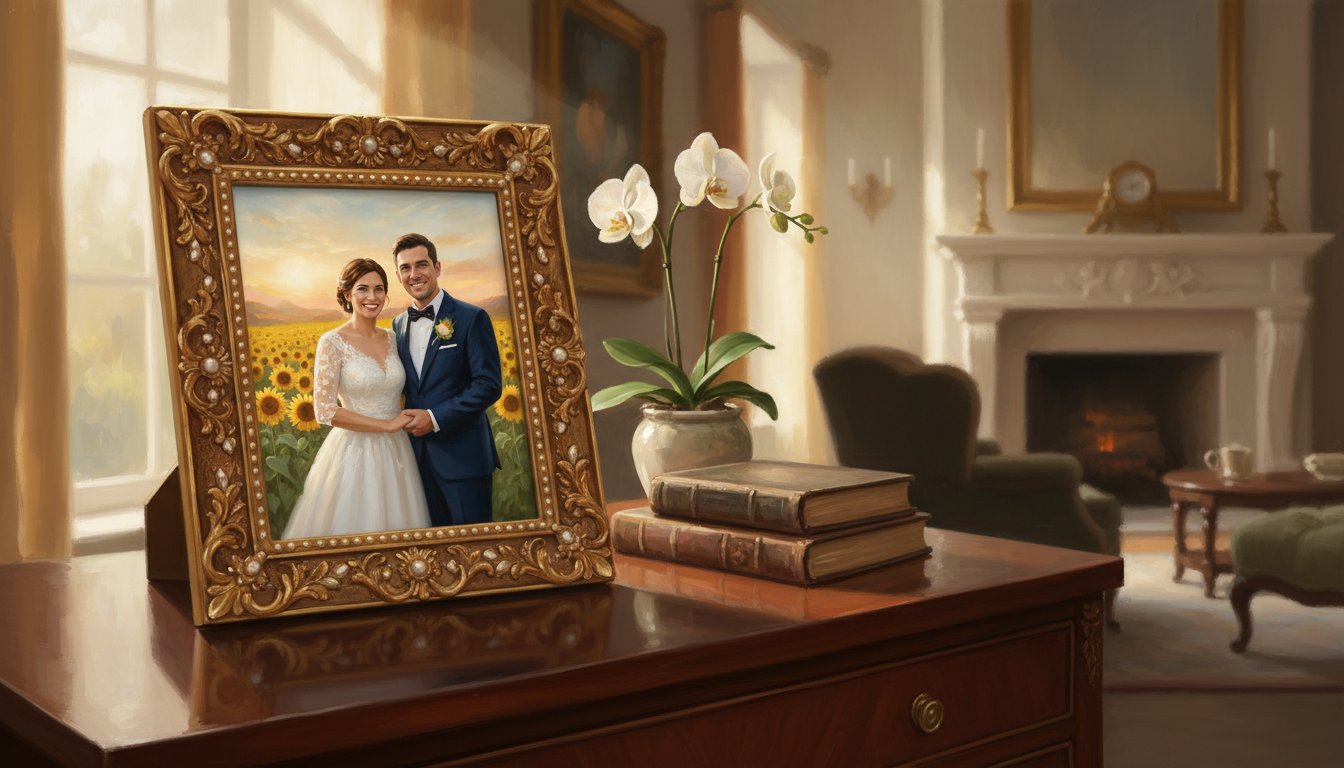 A high-end photo frame for a wedding portrait